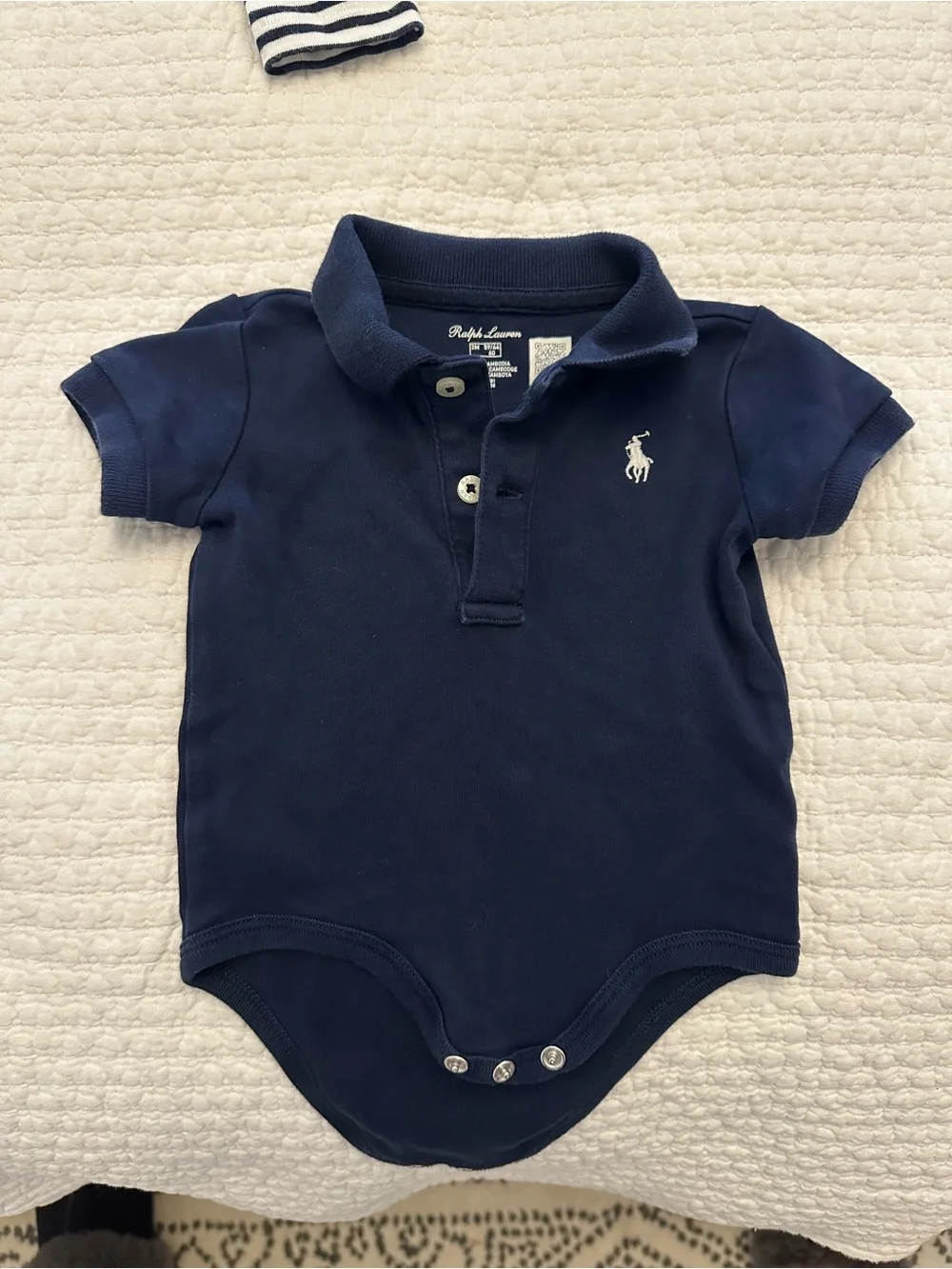 Ralph Lauren Navy Polo Bodysuit with White Logo